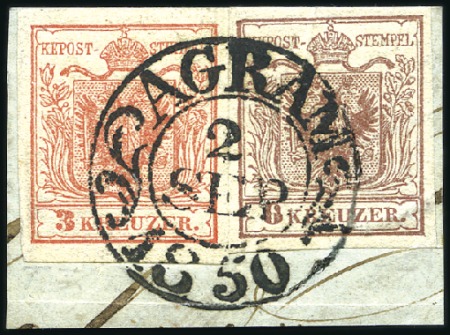 Stamp of Hungary 6Kr braun Handpapier Type Ia und 3Kr rot Handpapie
