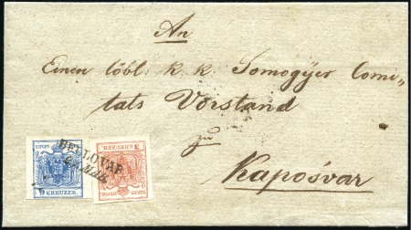 Stamp of Hungary 9Kr blau Maschinenpapier Type IIId und 3Kr rot Mas