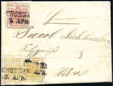 Stamp of Hungary 3Kr rot Maschinenpapier Type IIIb zusammen mit dre