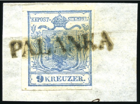 Stamp of Hungary 9Kr blau Handpapier Type I auf kl. Briefstück entw