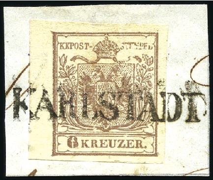 Stamp of Hungary 6Kr braun Handpapier Type Ia entwertet mit Einzeil