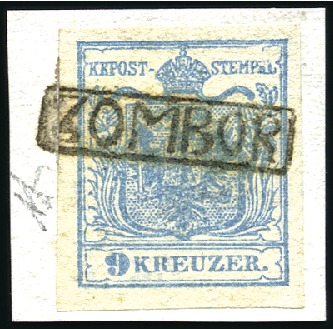 Stamp of Hungary 9Kr blau Handpapier Type I auf kleinem Briefstück 