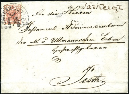 Stamp of Hungary 3Kr rot Handpapier Type Ia-1 entwertet mit Posthor