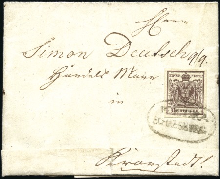 Stamp of Hungary 6Kr braun Handpapier Type Ia entwertet mit Ovalste