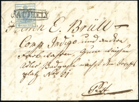 Stamp of Hungary 9Kr blau Handpapier Type I entwertet mit Kastenste