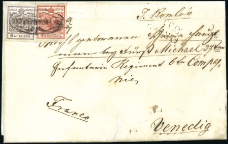 Stamp of Hungary 6Kr braun und 3Kr rot Handpapier Type Ia entwertet