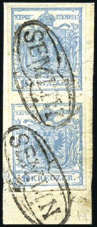 Stamp of Hungary 9Kr blau Handpapier Type I im senkrechten Paar ent