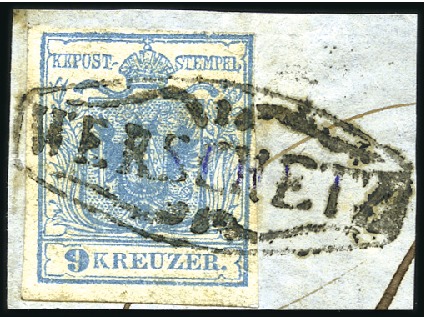 Stamp of Hungary 9Kr blau Handpapier Type I entwertet mit Ovalstemp