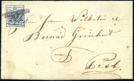 Stamp of Hungary 1850 9Kr Blue handmade paper type I tied by SZAMOS