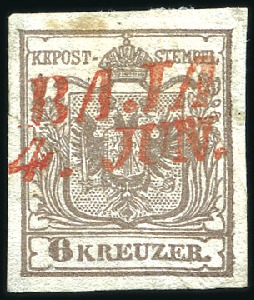 Stamp of Hungary 6Kr braun Handpapier Type Ia im Paar entwertet mit