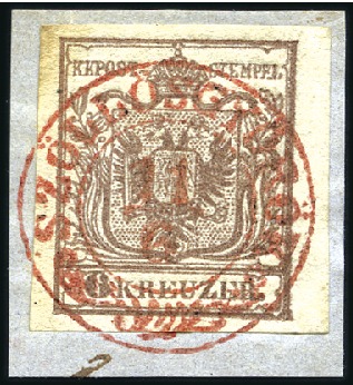 Stamp of Hungary 6Kr braun Handpapier Type I entwertet mit ROTEM Zw