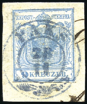Stamp of Hungary 9Kr blau Handpapier Type I entwertet mit blauem Do