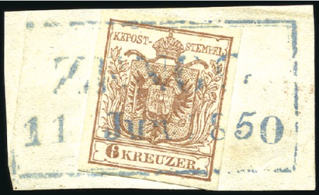 Stamp of Hungary 6Kr braun Handpapier Type I entwertet mit blauem K