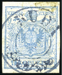 Stamp of Hungary 9Kr blau und 6Kr braun Handpapier Type I zentrisch