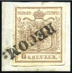 Stamp of Hungary 6Kr braun, Lot mit fünf Stücken entwertet mit Einz