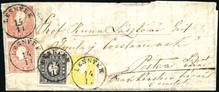 Stamp of Hungary 5Kr rot Type I (2), 3Kr schwarz Type Ib und 2Kr ge