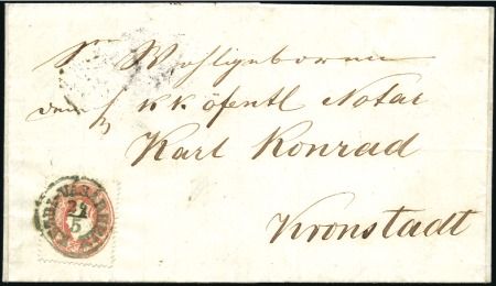 Stamp of Hungary 5Kr rot entwertet mit BLAUEM Einkreis KEZDI-VÁSÁRH