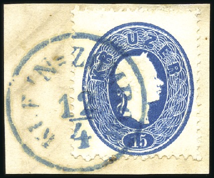 Stamp of Hungary 15Kr blau entwertet mit BLAUEM Einkreis KLEIN ZOMB