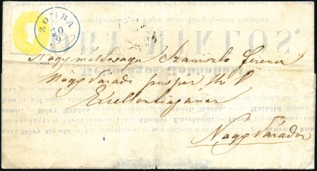 Stamp of Hungary 2Kr gelb auf einfachschwerer Drucksache entwertet 