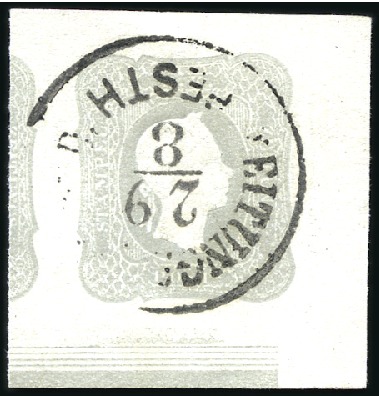 Stamp of Hungary 1861 1.05Kr hellgrau aus der rechten unteren Bogen
