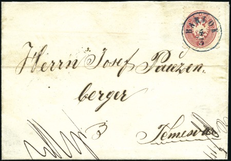 Stamp of Hungary 1863-64 5Kr rot weit gezähnt, zentrisch entwertet 