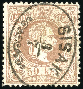 Stamp of Hungary 50Kr bräunlichrosa entwertet mit Ovalstempel SISAK