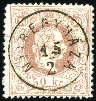 Stamp of Hungary 50Kr rosalila mit komplettem nahezu perfektem Eink