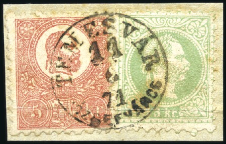 Stamp of Hungary 3Kr grün in Ausgabenmischfrankatur mit 5Kr rot Ste
