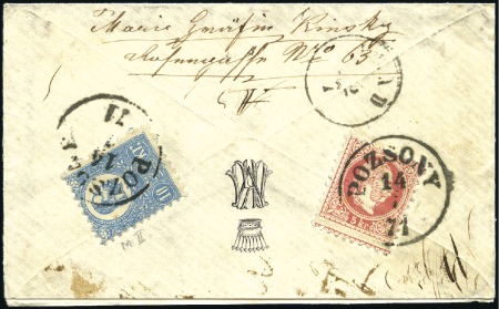 Stamp of Hungary 5Kr rot in Ausgabenmischfrankatur mit 10Kr blau St