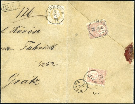 Stamp of Hungary 15Kr braun vorderseitig in Ausgabenmischfrankatur 