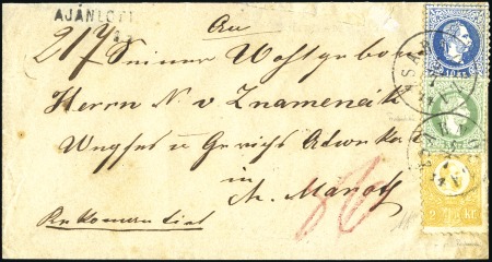 Stamp of Hungary 10Kr blau, 3Kr grün in Ausgabenmischfrankatur mit 