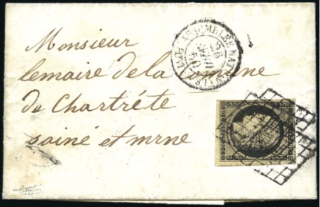 Stamp of France 1849 20c noir obl. par trois grilles avec càd ASSE