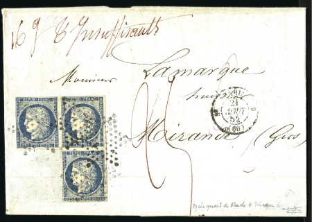 Stamp of France 1852 Lettre de Paris 21.08.52 pour Mirande avec ra