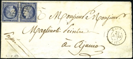 Stamp of France 1849 25c bleu foncé, belle nuance, en paire TETE-B