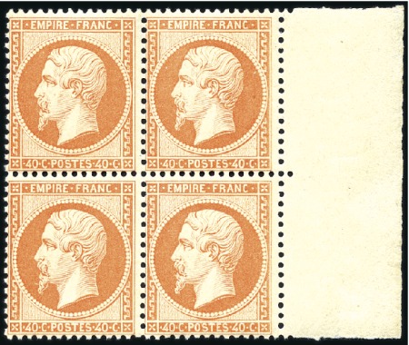 Stamp of France 1862 40c Empire dent. en bloc de 4 avec bdf, neuf 
