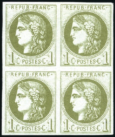 Stamp of France 1870 1c Bordeaux Report 2, bloc de 4, neuf, TB, si