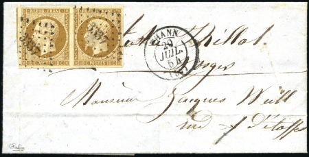 Stamp of France 1852 10c Présidence en superbe paire avec voisin, 