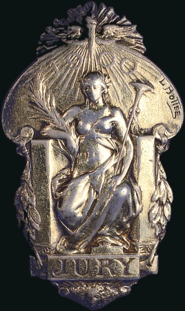 Stamp of Olympics 1900 Paris Jury button-hole badge, 23x41mm, silver
