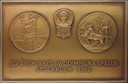 Stamp of Olympics 1912 Stockholm 50th anniversary commemorative plaq