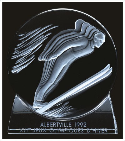 Stamp of Olympics 1992 Albertville Lalique etched-glass paperweight 