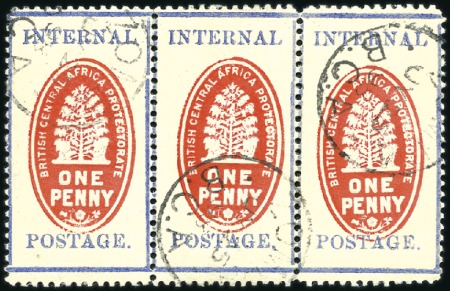 Stamp of Nyasaland » British Central Africa 1898 1d Vermilion and pale ultramarine strip of th