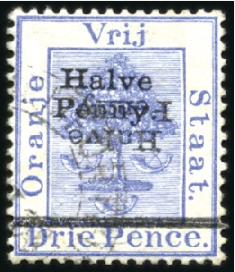 Stamp of South Africa » Orange Free State 1896 1/2d on 3d with surcharge double (one inverte