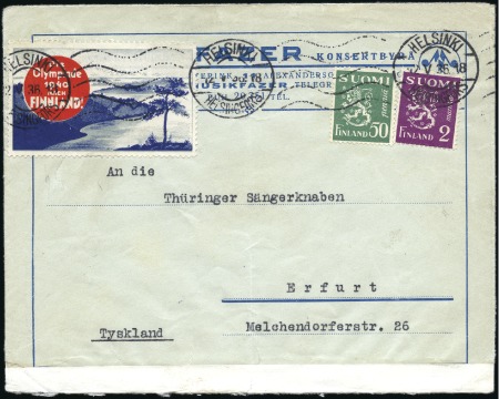 Stamp of Olympics 1936 (May 12) Envelope from Helsinki to Germany wi