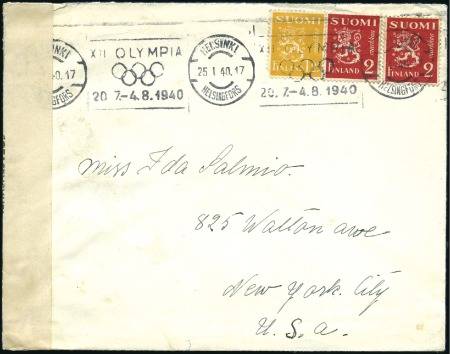 Stamp of Olympics 1940 (Jan 25) Envelope to USA with 5m25p franking 