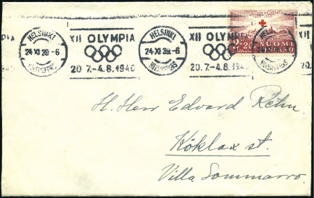 Stamp of Olympics 1939 (Nov 24) Envelope to Kauklahti with 2m+20p Re