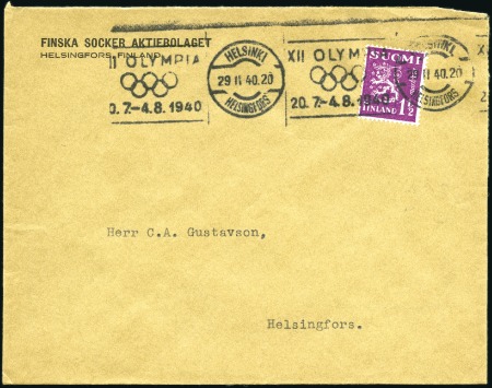 Stamp of Olympics 1940 (Feb 29) Envelope with 1 1/2m tied by special