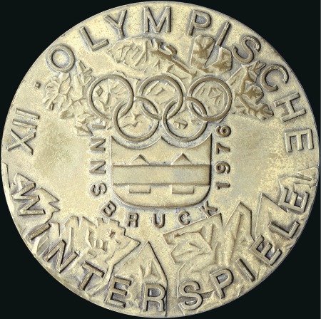 Stamp of Olympics 1976 Innsbruck participation medal in original cas