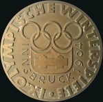 Stamp of Olympics 1964 Innsbruck participation medal, some minor oxi