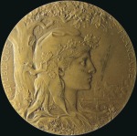 Stamp of Olympics 1900 Paris Exposition award medal by Chaplain, bro