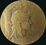 Stamp of Olympics 1900 Paris Exposition award medal by Chaplain, bro